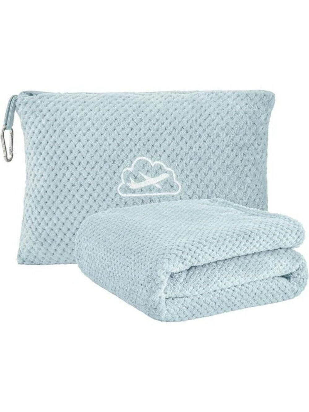 Airplane Travel Blanket and Pillow Set Soft Compact Fleece with Bag and Clip